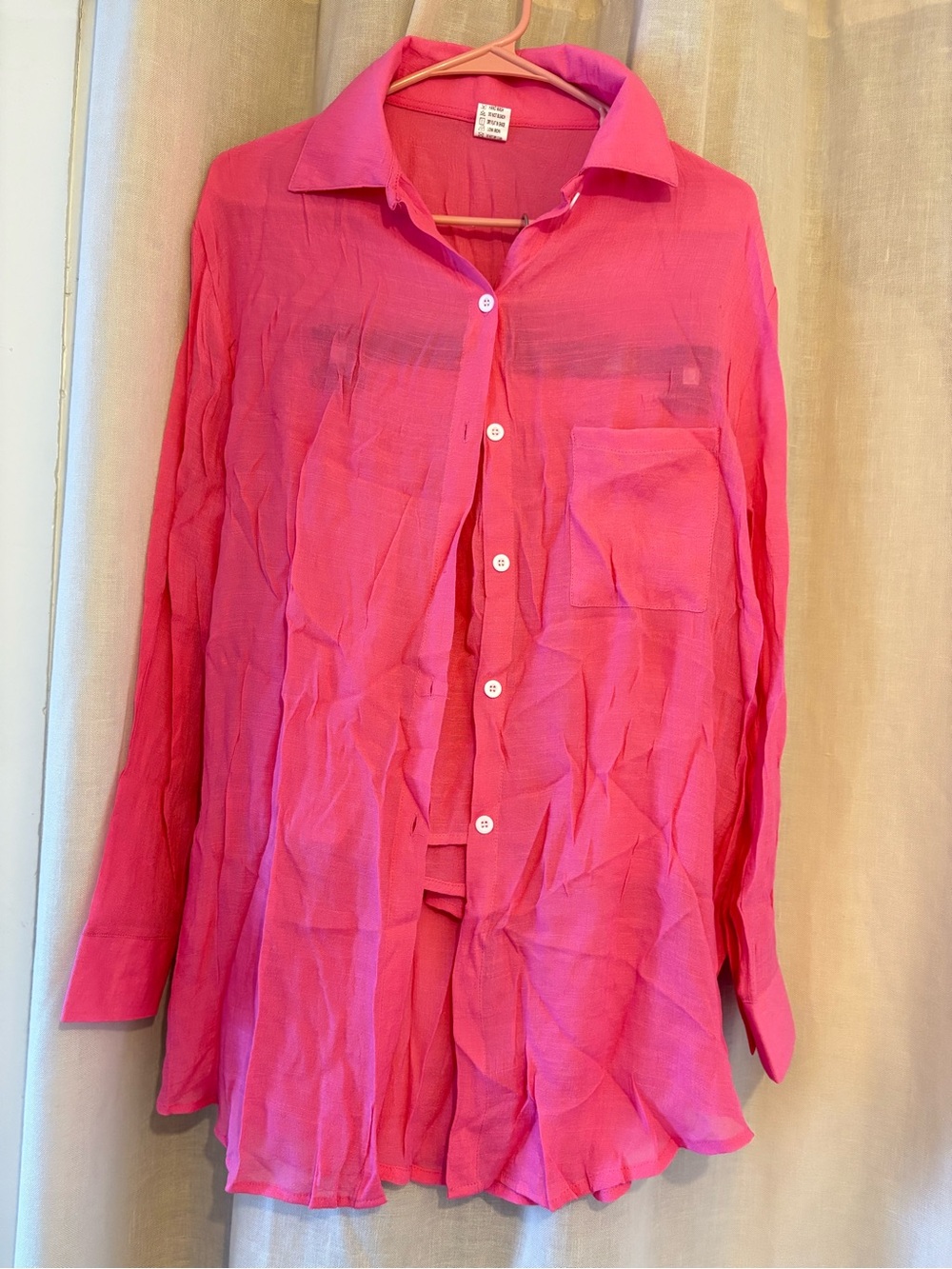 Bright Pink Sheer Button-Up Shirt